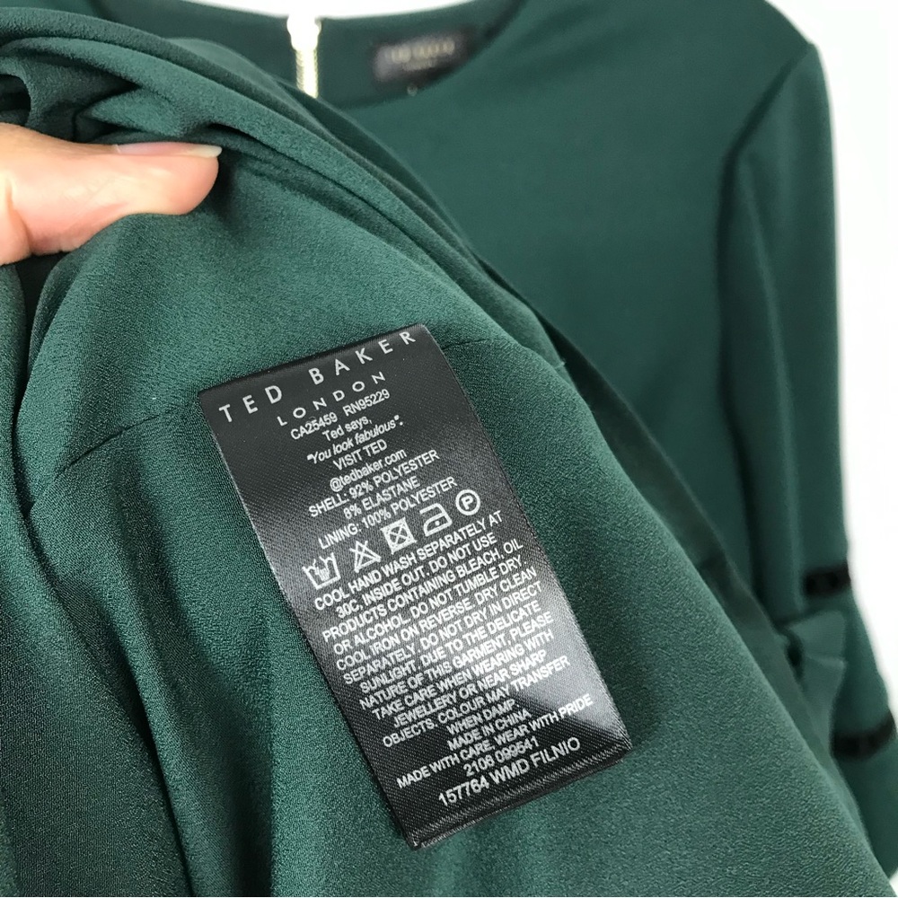 Ted Baker London Filnio Bell Sleeve Emerald Green Dress Size Ted 5/ US Size 12 - Picture 9 of 11
